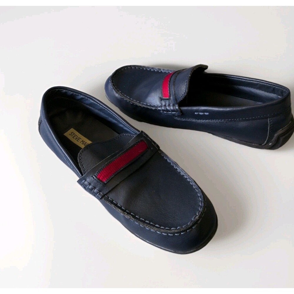 Steve Madden Berrod Navy Blue Leather Loafers Red Stripe Men’s Size 7